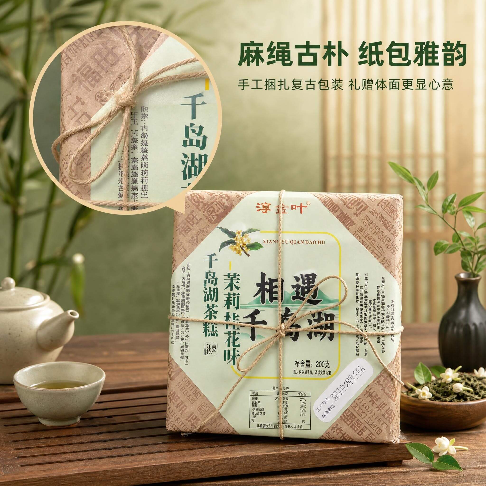 淳金叶千岛湖茶糕200克多口味麻绳复古礼盒伴手礼